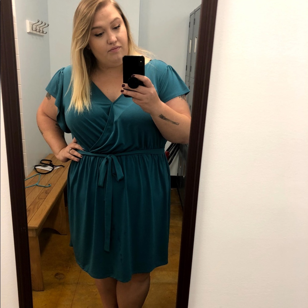 Ava & Viv Faux Wrap Dress with Low Back